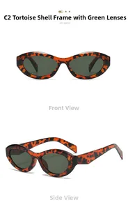 Detailed view of tortoiseshell oval cat eye sunglasses with dark green lenses in C2 finish