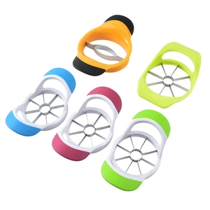 Set of stainless steel fruit slicers in vibrant colors for apples and mangoes