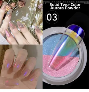 Polvo de uñas aurora bicolor 03 con efecto espejo iridiscente para manicura profesional