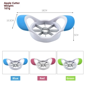 Detailed view of apple slicer with 18cm width measurement and three color options