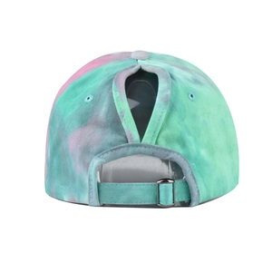 Tie-dye cotton ponytail baseball hat for women with adjustable back strap and open top