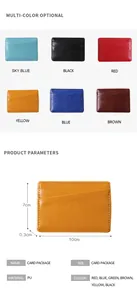 Detailed chart showing PU card holder dimensions and various available color options