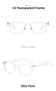 Front and side view of modern clear plastic square frames with rice nail accents