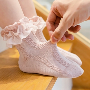 Girls Lace Trim Socks Combed Cotton Breathable Mesh Ruffle Edge Princess Style Toddler Baby Ankle Socks