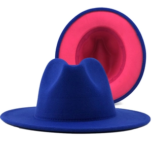 Two Tone Wool Felt Fedora Hat Wide Brim Jazz Cap Contrast Color Pinched Crown Unisex Fashion Elegant