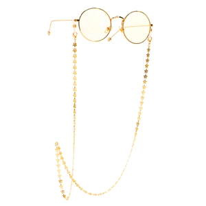 Golden flower chain eyewear accessory with non-slip rings for round vintage glasses