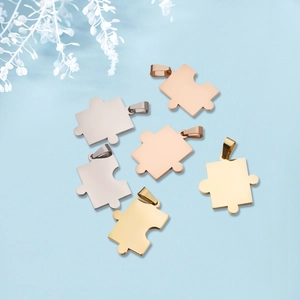 Pendentifs Puzzle Acier Inoxydable 304 Poli Miroir Minimaliste Géométrique Breloques Fabrication Bijoux DIY Pour Couples