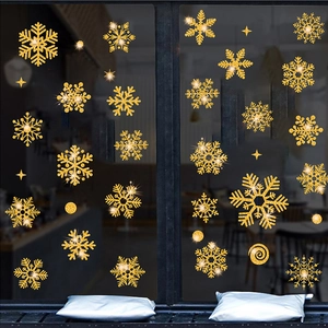 Adesivi per finestre con fiocchi di neve dorati e stelle per decorazione natalizia