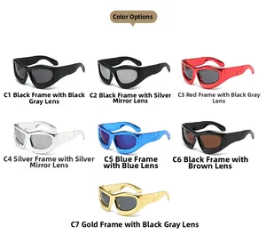 Grille de lunettes de soleil enveloppantes Y2K en diverses finitions métallisées
