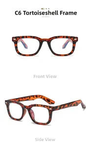Front and side view of square tortoiseshell sunglasses with metal stud accents