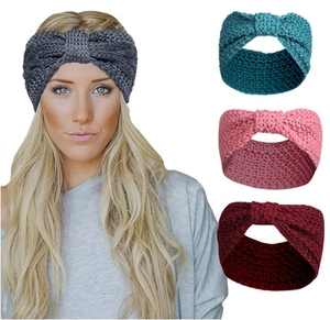 Fasce per capelli in maglia a pois grigio, ciano, rosa e bordeaux con nodo centrale