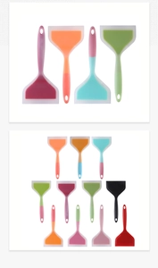 Détail des spatules larges en silicone colorées pour tamagoyaki et omelettes variées