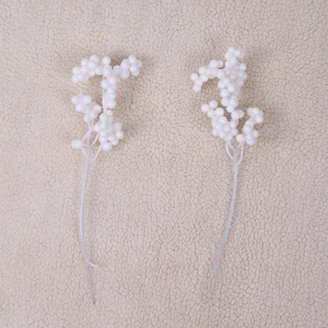 Two stems of decorative white faux berries for Christmas DIY crafts and tree decor