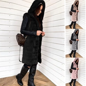 Women Long Hooded Faux Fur Vest Sleeveless Coat Jacket Warm Winter Outerwear Casual Chic Fashion