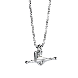 Creative silver titanium steel skateboard truck pendant necklace with a box chain style