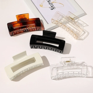Set of five large matte square hair claws in black amber and cream tones for thick hair