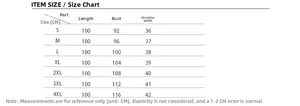Size chart for faux fur hooded vest showing measurements from S to 4XL in centimeters