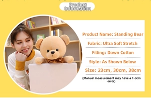 Standing bear plush toy specifications with super soft elastic fabric and down cotton fill