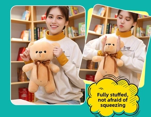 Detail of plush teddy bear being squeezed to show high-elastic down cotton filling