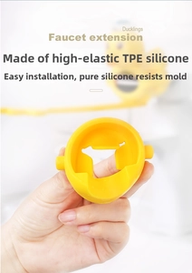 Macro detail of high-elastic TPE silicone connector on yellow duck faucet extender
