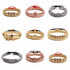Adjustable stainless steel roman numeral cuff bracelets and beaded charm sets in 9 styles