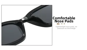 Detail of comfortable integrated nose pads on black square frame sunglasses