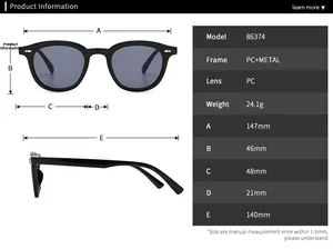 Detailed size specifications for small frame sunglasses with precise measurements