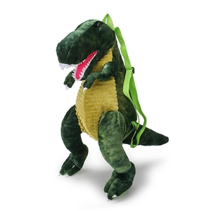 Zaino a forma di dinosauro in peluche verde con dettagli 3D e spallacci regolabili