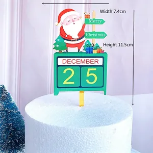 Christmas Santa and December 25 acrylic cake topper with festive red and green theme
