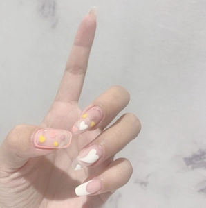 Pink heart pattern press on nails French style glossy jelly finish manicure