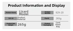 Specifications for 4-style plastic lizard toy models in header card packaging details