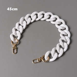Detail of 45cm white matte acrylic chain strap with gold lobster clasps for bags