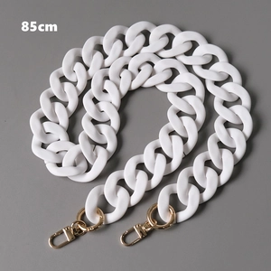 Detailed view of an 85cm white matte acrylic chunky chain strap with gold metal spring buckles