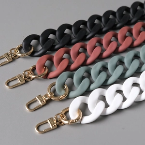 Close-up of matte resin acrylic chunky chains in black, red, green and white colors