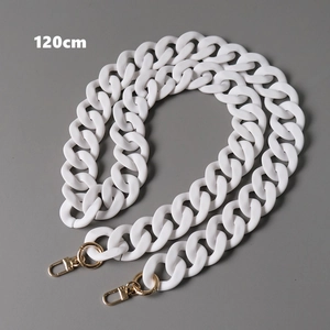 White matte acrylic chunky bag chain strap with 120cm length and gold metal clasps