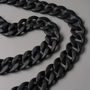 Close-up of matte black acrylic cuban chain strap with rubber paint texture for bags