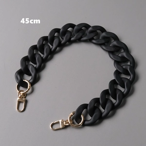 Detailed view of 45cm matte black resin chunky bag chain with gold lobster clasps