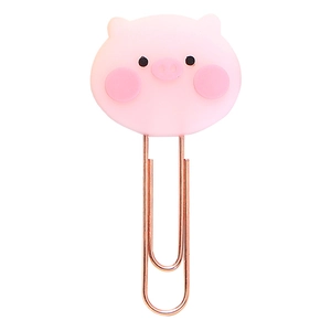 Creative pink pig cartoon paperclip made of rose gold metal for student stationary