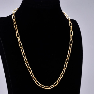 Chic 18K gold plated stainless steel paperclip chain necklace for women on display