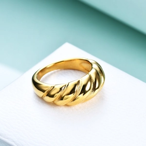 8mm vintage gold twisted dome croissant ring in polished titanium steel for women