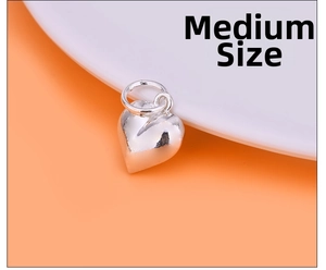 Polished S925 sterling silver medium heart pendant charm for DIY jewelry bracelets