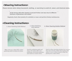 Guide for S925 sterling silver jewelry care with cleaning tools and instructions