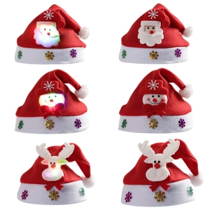 Christmas Hat LED Glowing Cartoon Santa Snowman Reindeer Plush Non-woven Sequin Party Decor For Adults Kids Festive