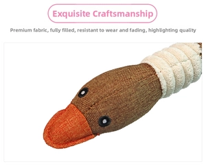 Detailed view of durable plush goose dog toy showing high-quality twill fabric and stitching