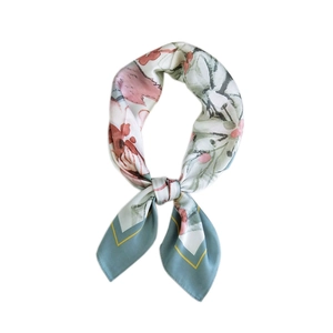 Elegant floral silk square scarf with hand-painted watercolor patterns on white background