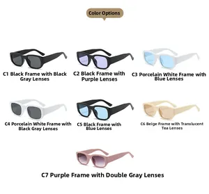 Collection of rectangular thick frame sunglasses in seven color options for men and women