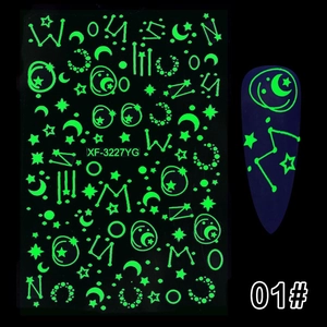 Luminous Halloween nail stickers with moon and star glow-in-the-dark patterns