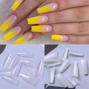 Detailed comparison of long coffin clear and natural T-shaped French false nail tips set