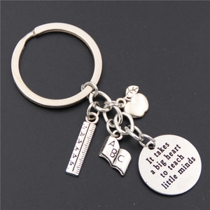 Teacher appreciation keychain with heart quote, ABC book, ruler and apple pendants