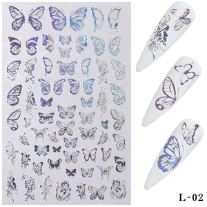 3D holographic butterfly nail art stickers with laser gold finish for DIY manicure decor